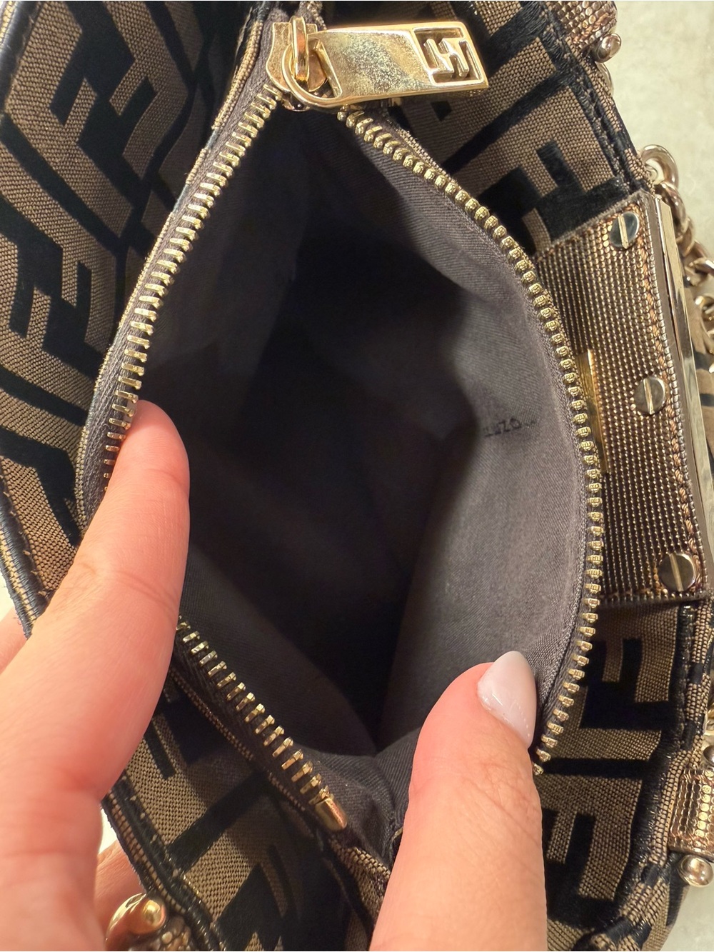 Fendi Black and Brown Zucca FF Logo Chain Shoulder Bag - Picture 2 of 12